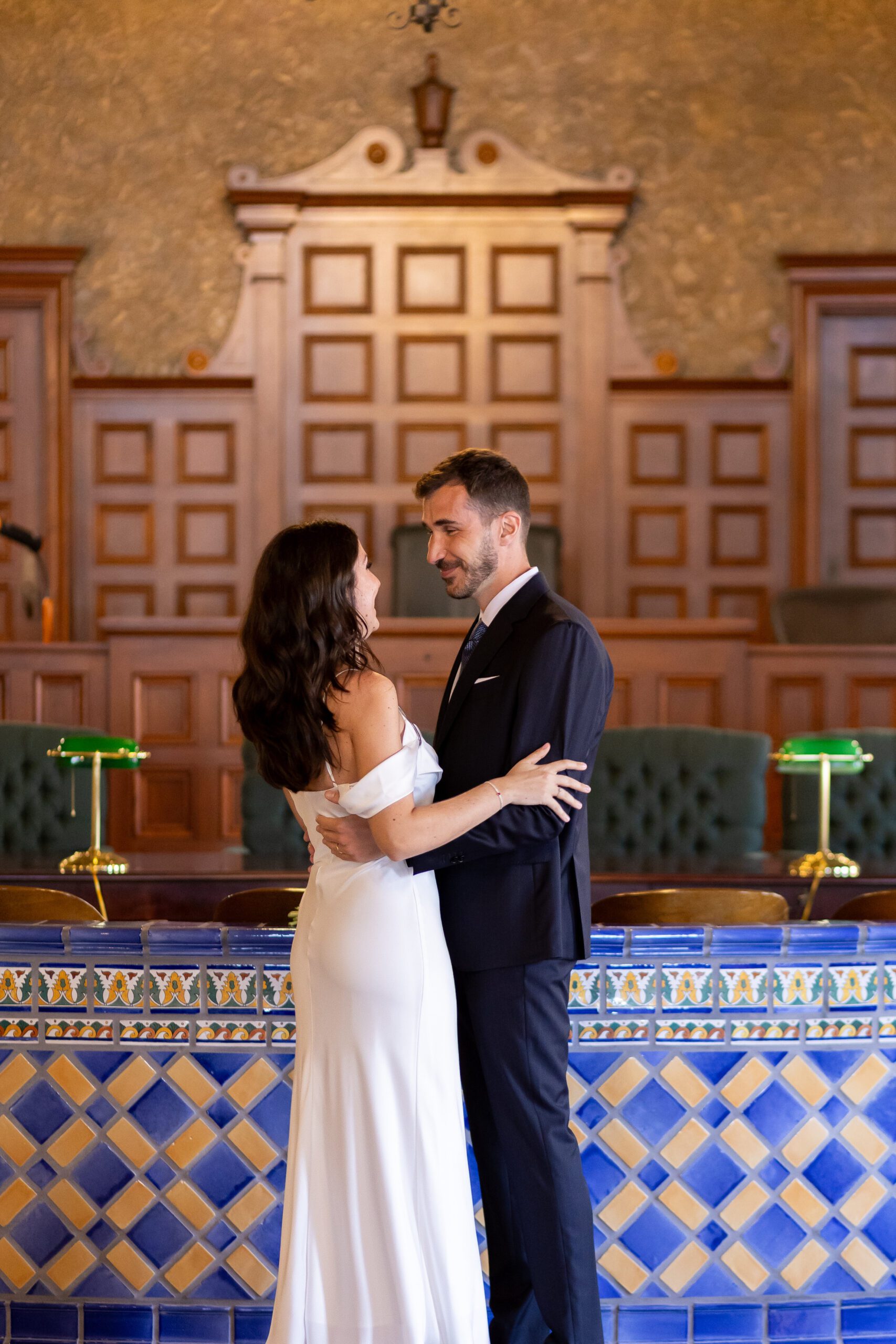 Couple standing inside of the sarasota courthouse elopement ceremony